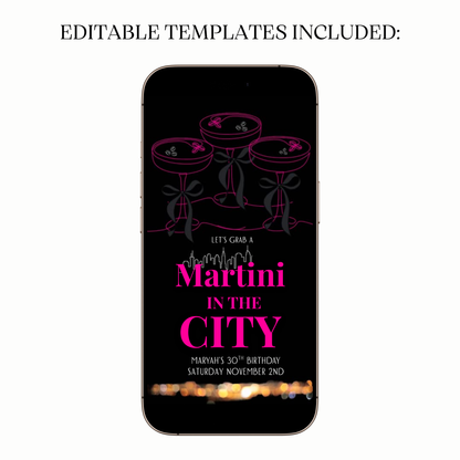 Animated Martini in the City party invitation with elegant accents
