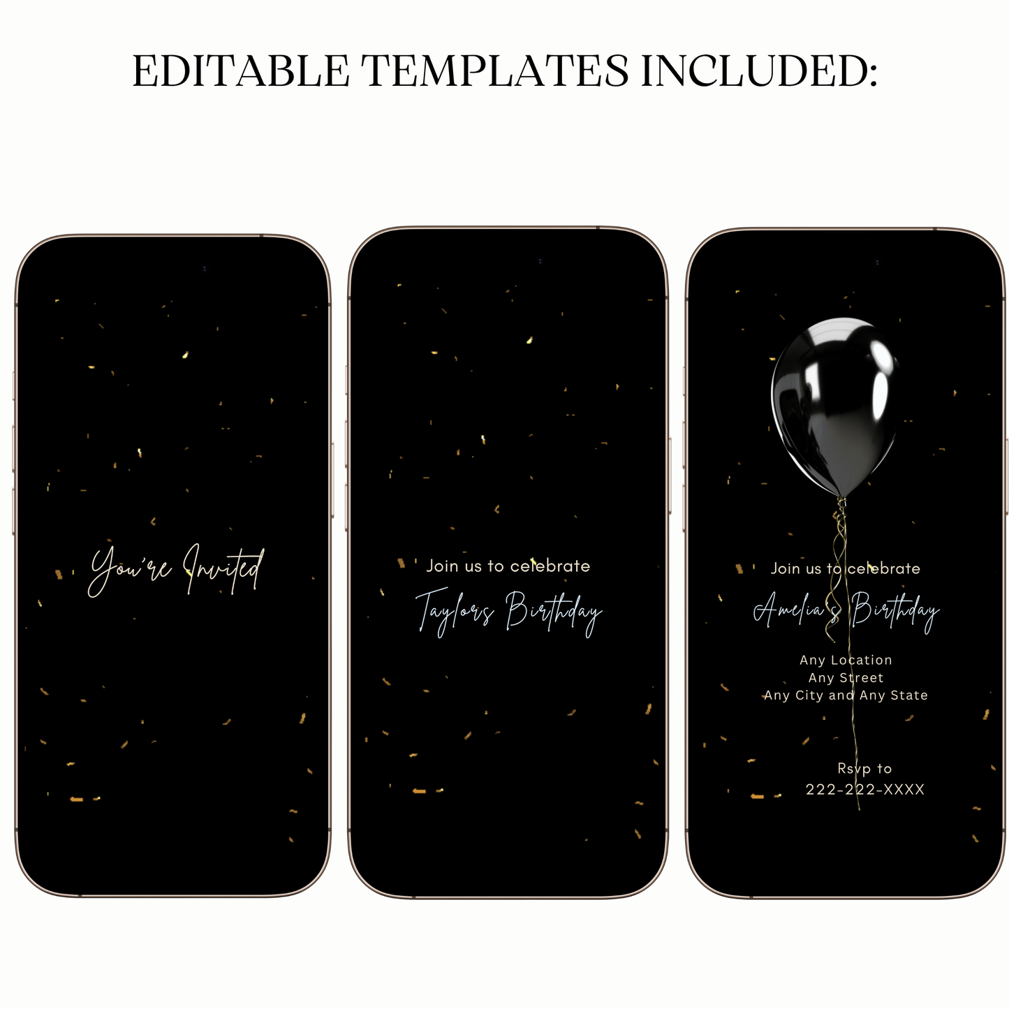 Animated Elegant Balloon Birthday Party Video Invitation – Gold Confetti Animated Evite Evite