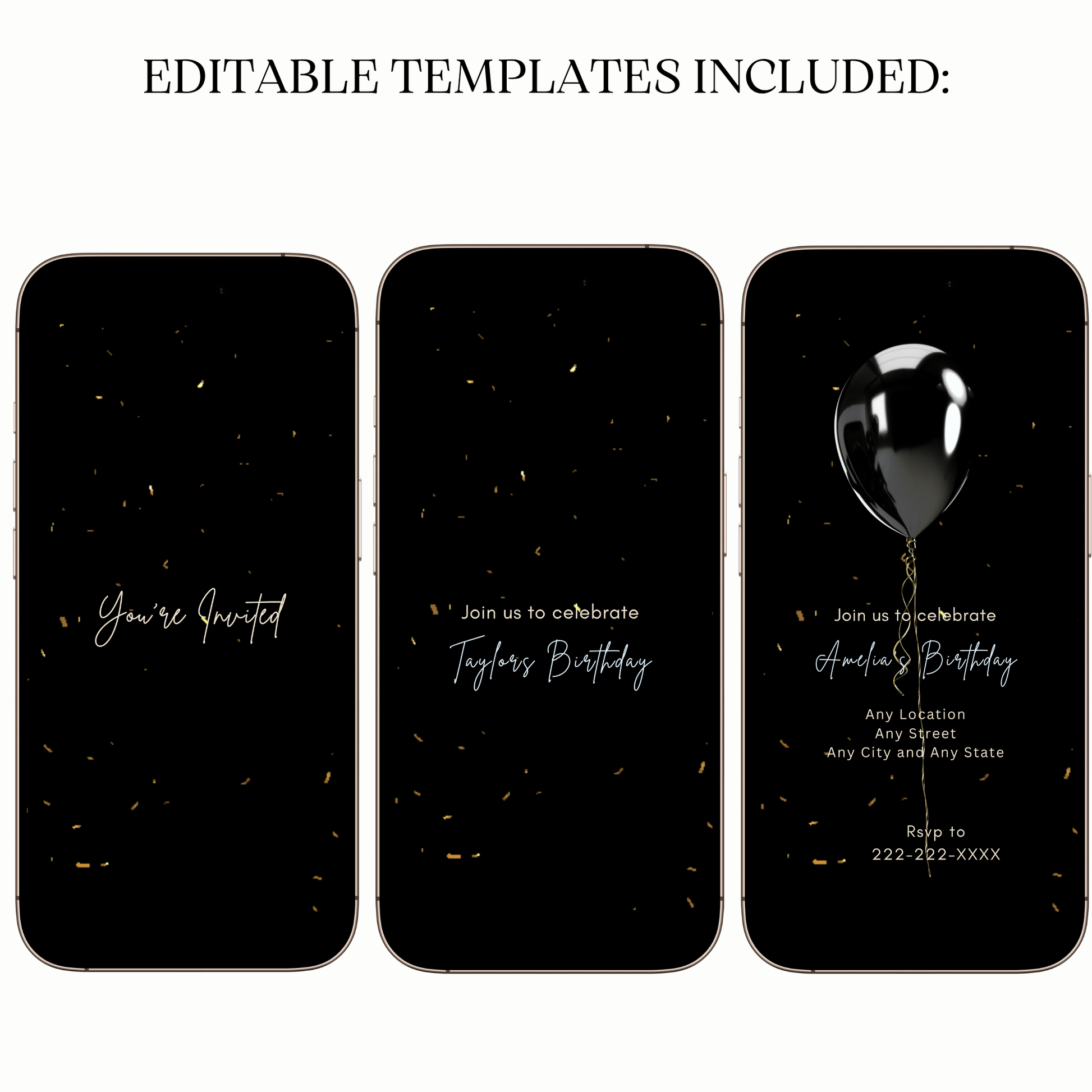 Animated Elegant Balloon Birthday Party Video Invitation – Gold Confetti Animated Evite Evite