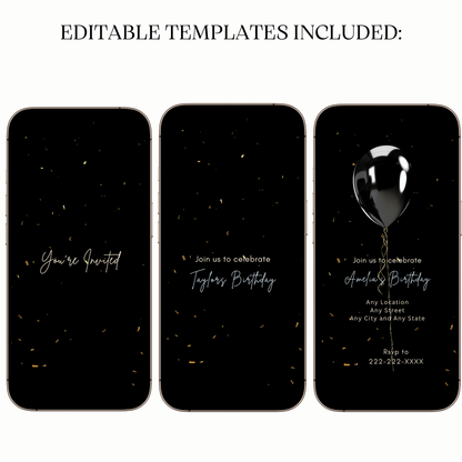 Animated Elegant Balloon Birthday Party Video Invitation – Gold Confetti Animated Evite Evite