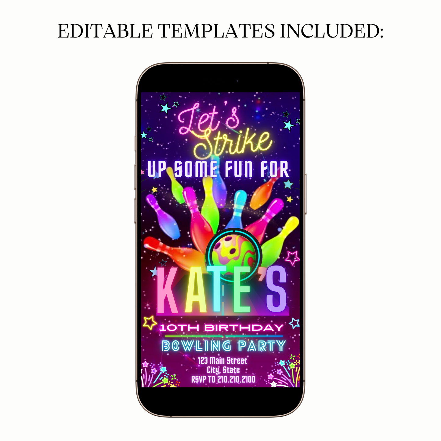 Glow Bowling Theme Video Invitation for Mobile Sharing