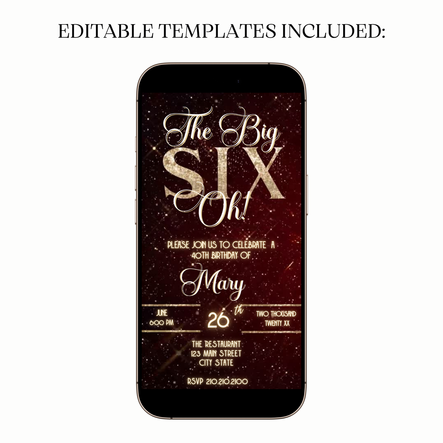 Elegant Six-Oh Video Invite with Champagne Glass & Glam Vibes for Mobile Sharing
