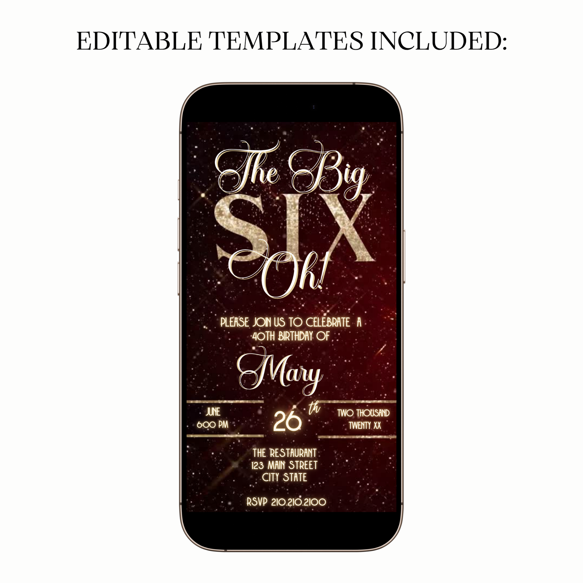 Elegant Six-Oh Video Invite with Champagne Glass & Glam Vibes for Mobile Sharing