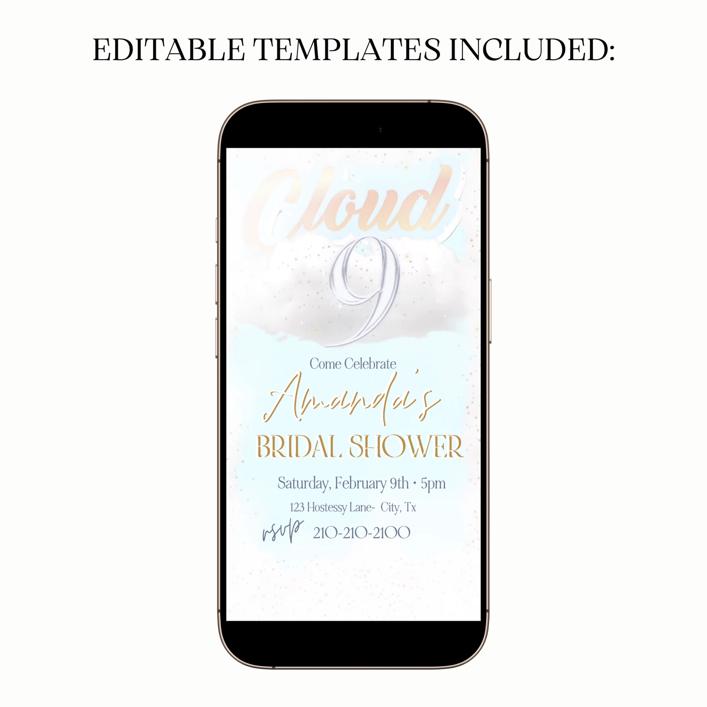 Animated cloud themed bridal shower digital video invitation