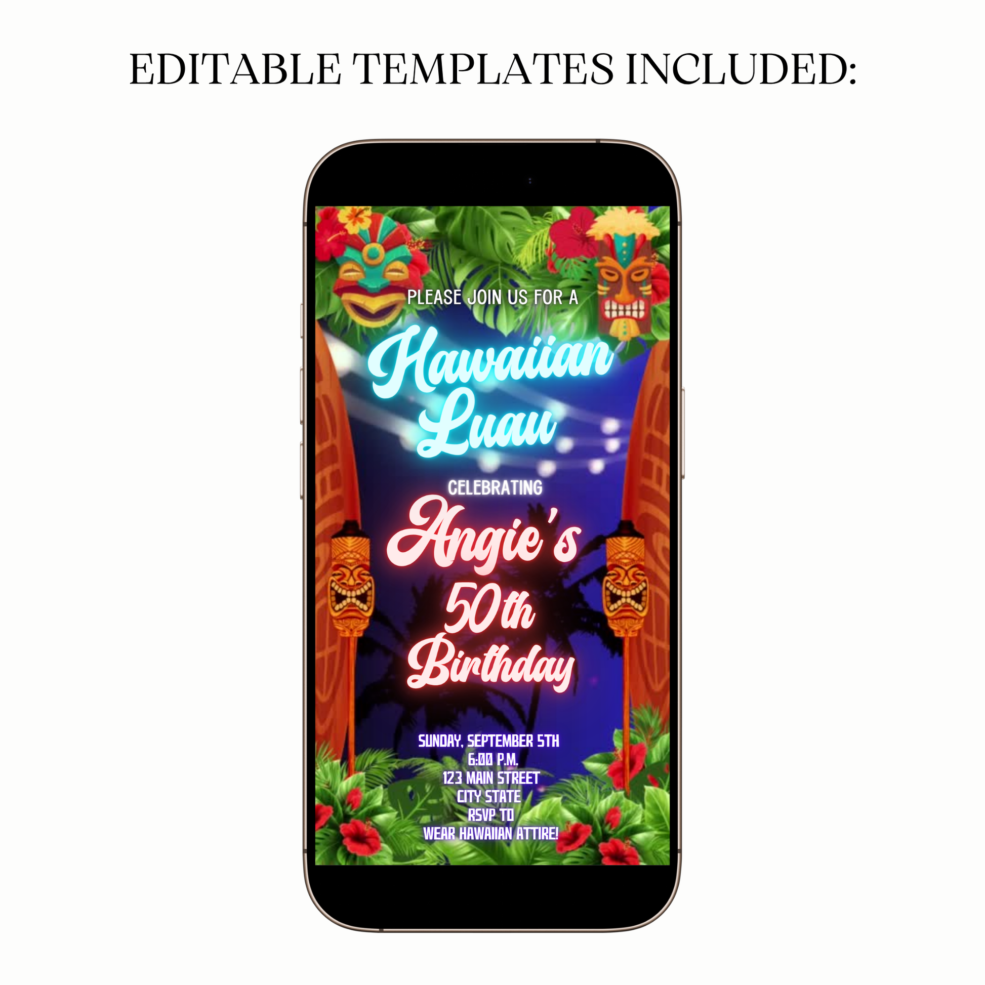 Sunset Tiki Luau Video Invitation for Mobile Sharing