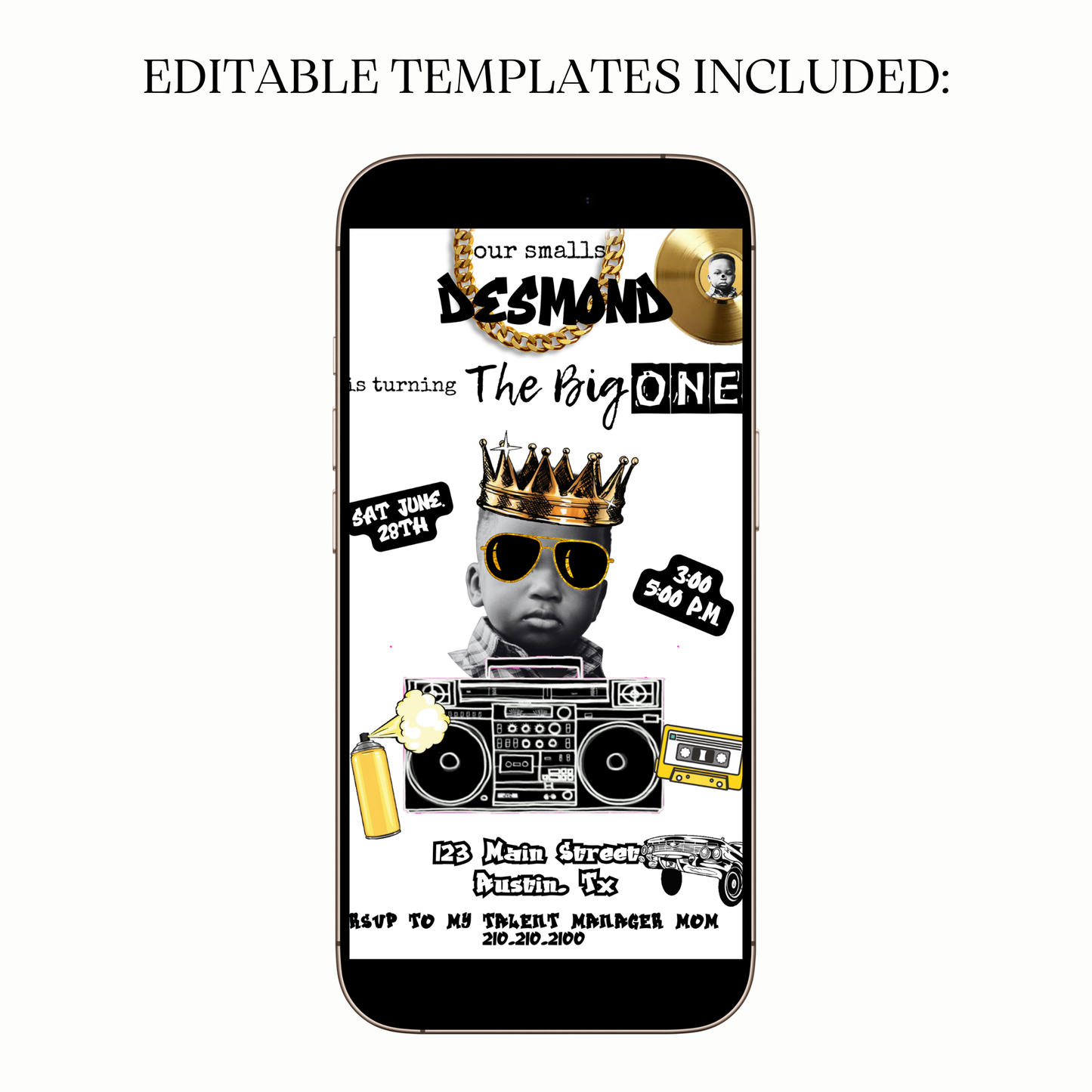 Biggie Smalls Party Video Invitation | Digital Hip-Hop Theme Invite | Editable Online Party Invitation