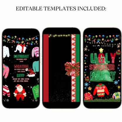 Editable ugly Christmas sweater video invitation online