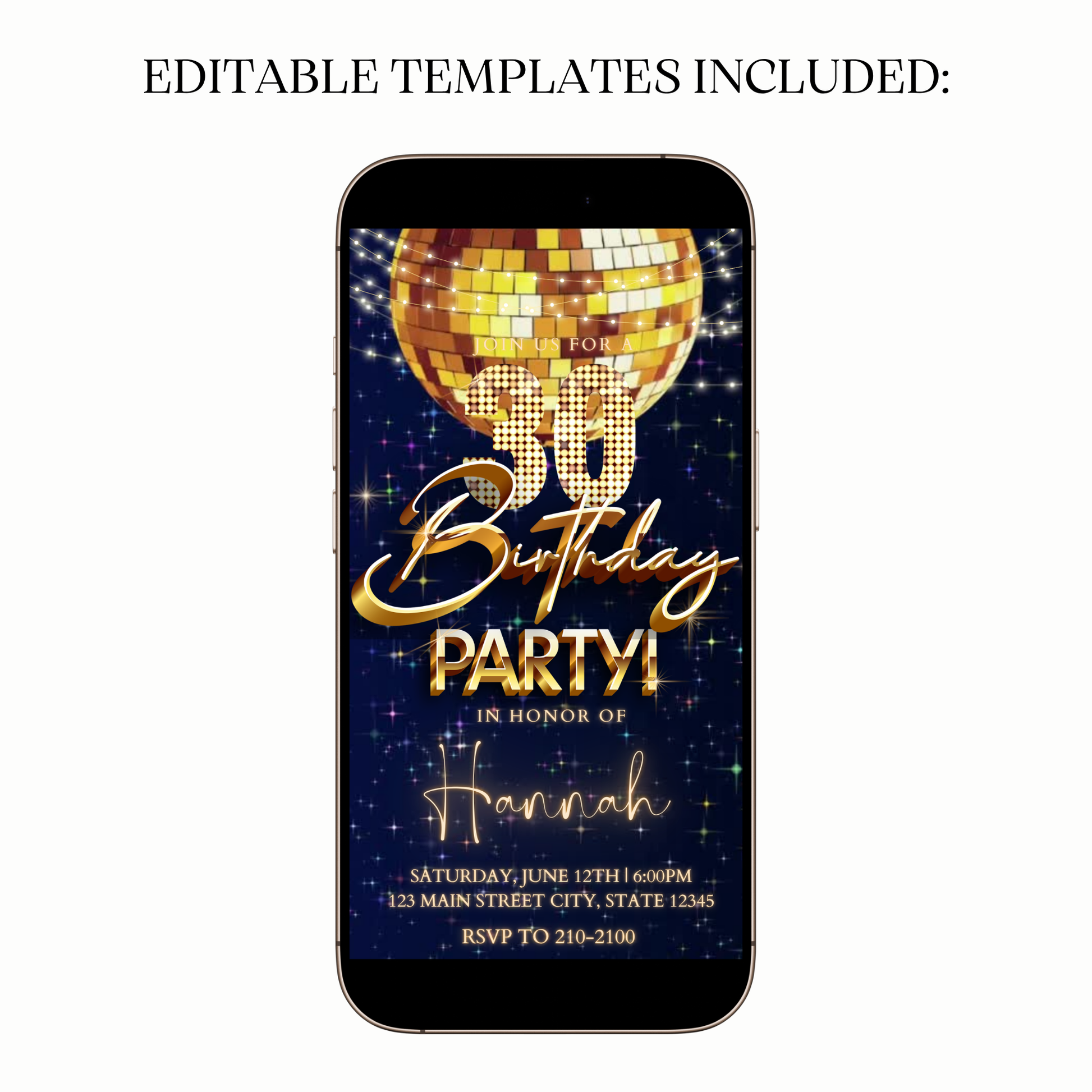 Gold Disco Ball Video Invitation Instant Download