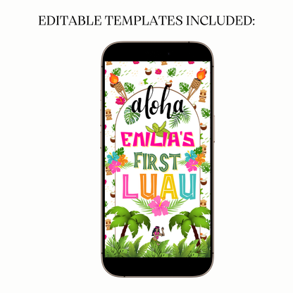 Editable tropical first birthday invitation with bright island design