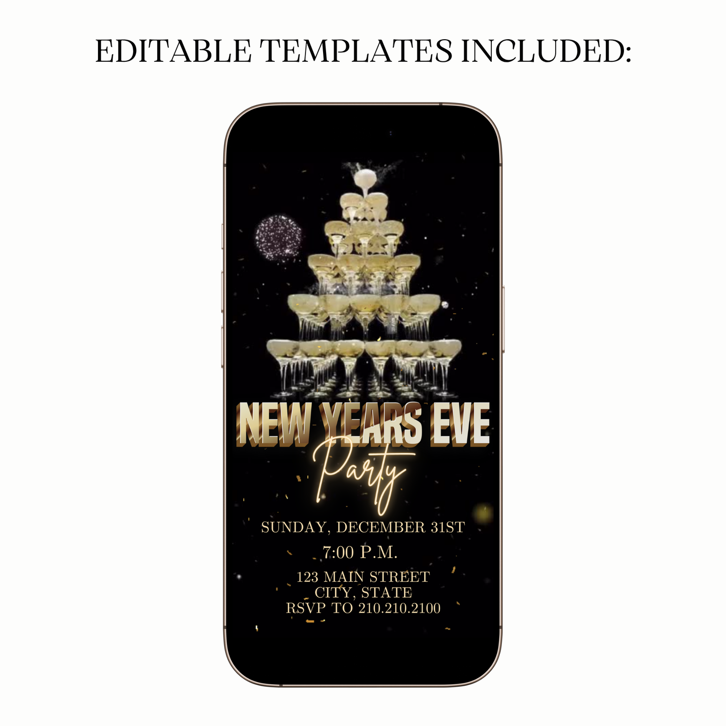 Animated champagne pyramid tower digital video party invitation