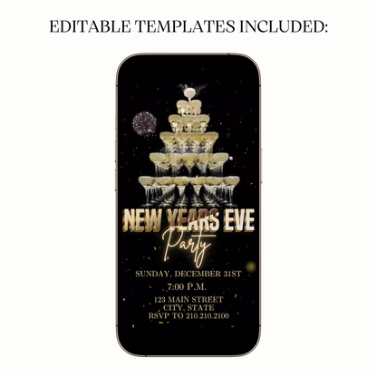 Animated champagne pyramid tower digital video party invitation