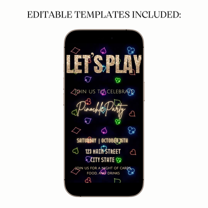 Neon Casino Night Video Invitation for Mobile Sharing