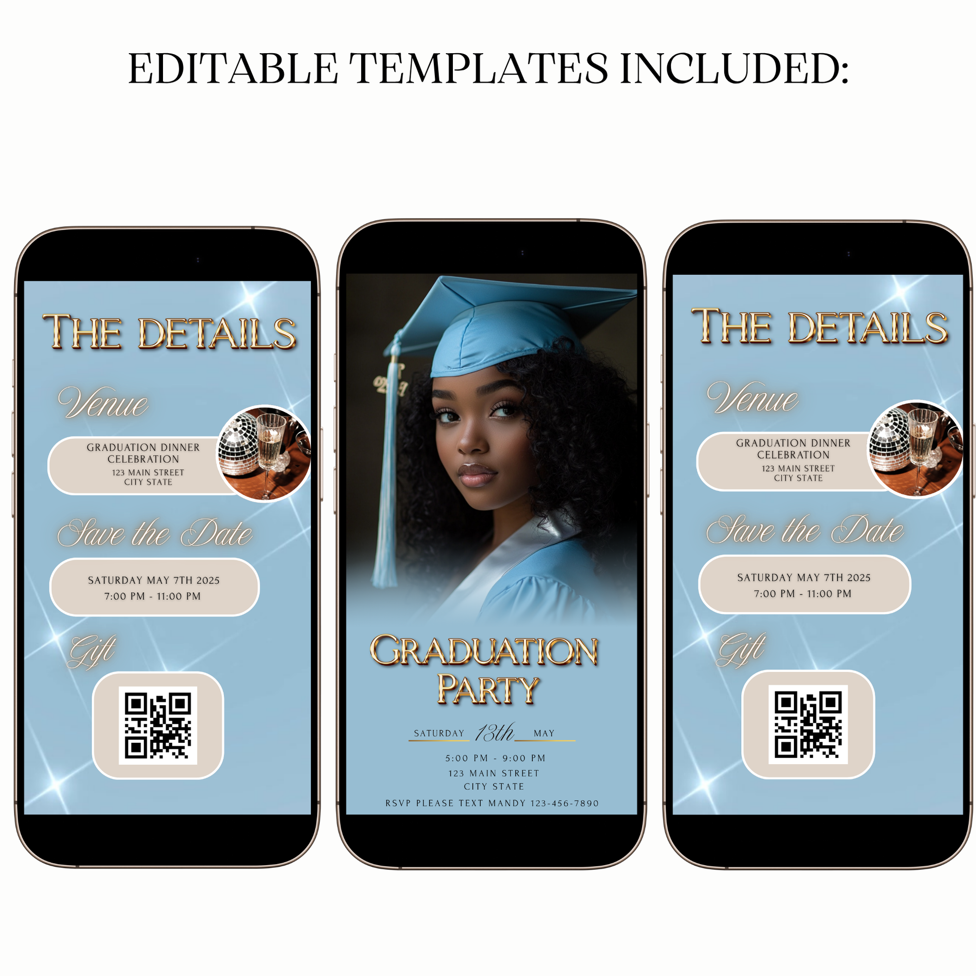 Modern Gold and Blue Graduation Party Video Invite – Senior Celebration for Mobile Sharing