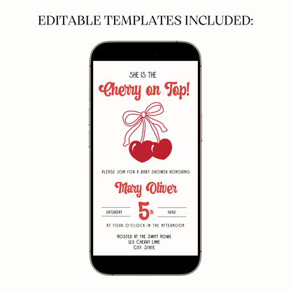 WhatsApp chat preview sending Baby Cherry on Top shower invitation
