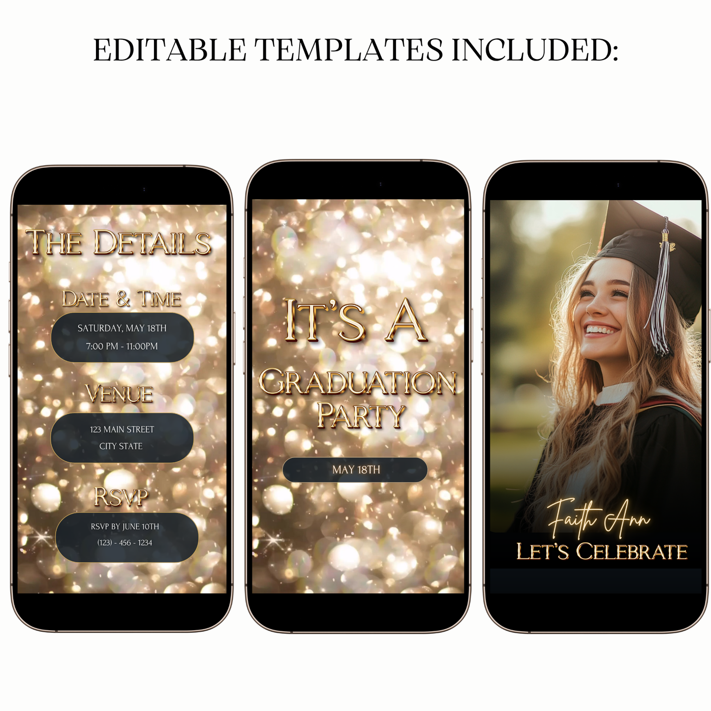 Editable golden bokeh video invitation online