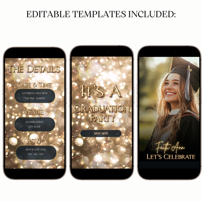 Editable golden bokeh video invitation online