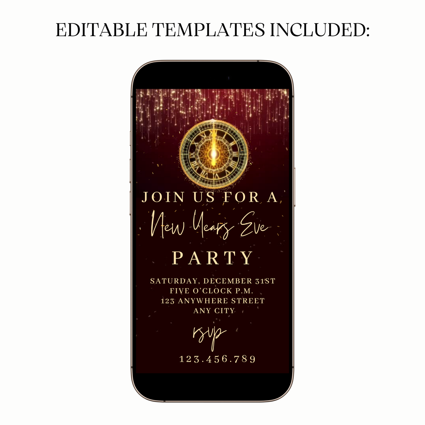 Animated burgundy clock countdown digital video party invitation