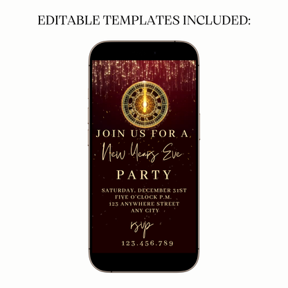 Animated burgundy clock countdown digital video party invitation