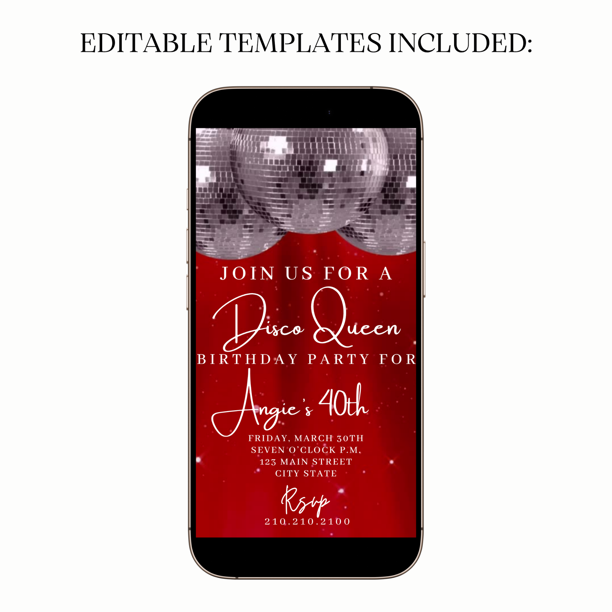Sparkling Red Disco Ball Video Invitation for Mobile Sharing
