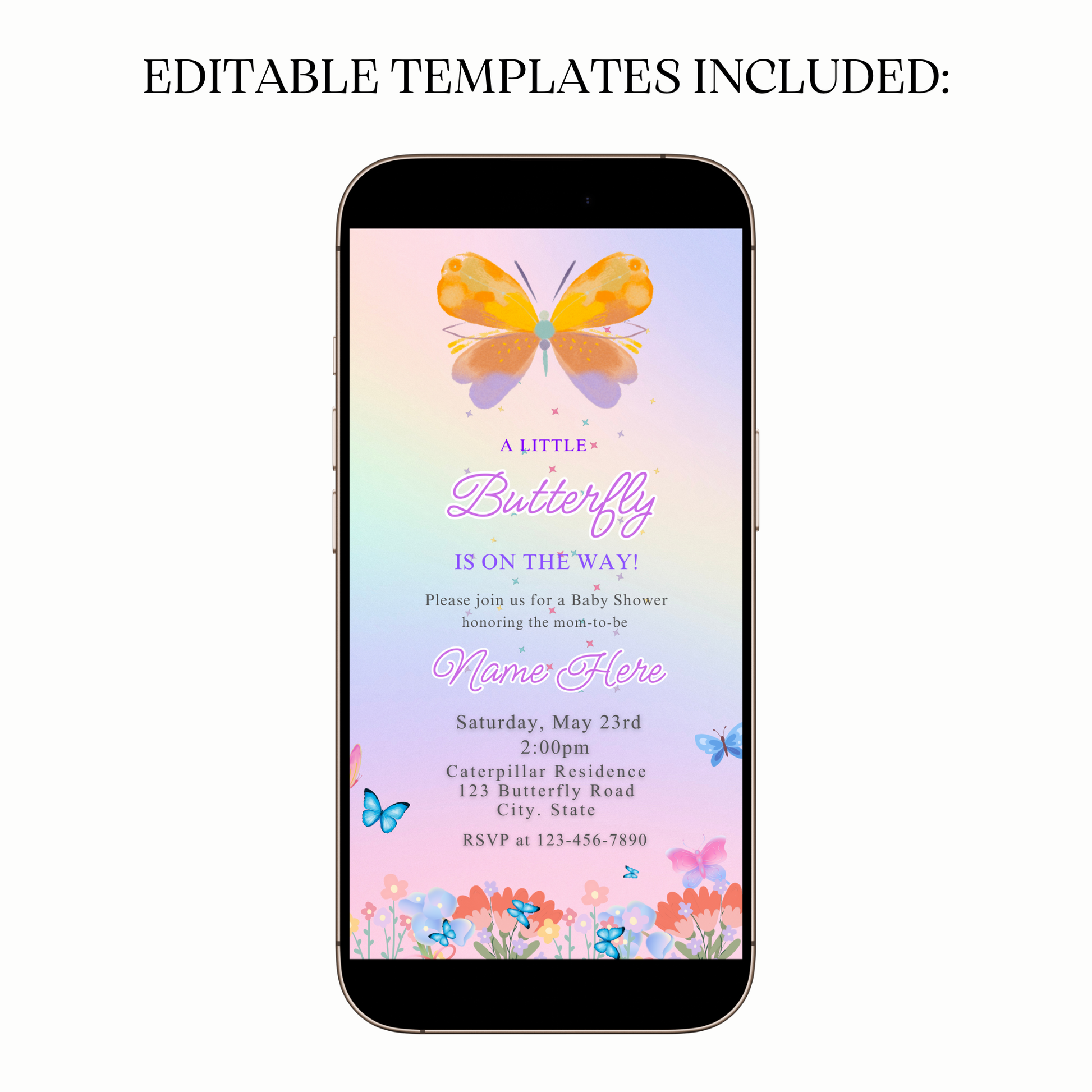Editable Butterfly MP4 template with floral and butterfly accents