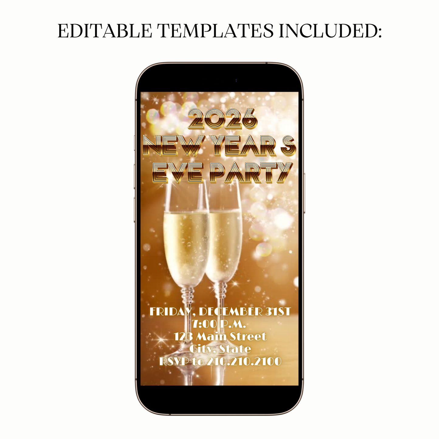 Animated Art Deco New Year digital video party invitation
