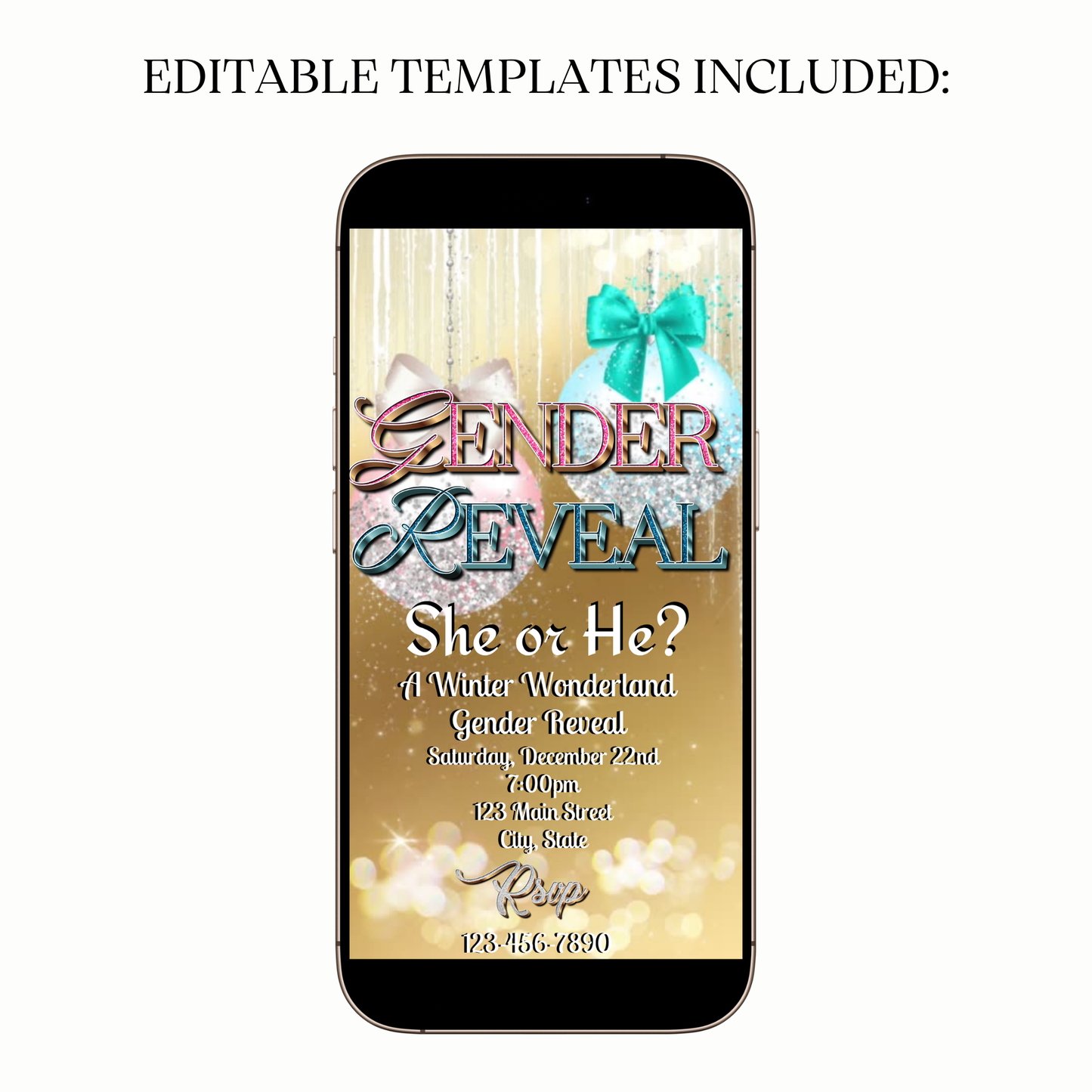 Animated winter themed gender reveal digital video invitation