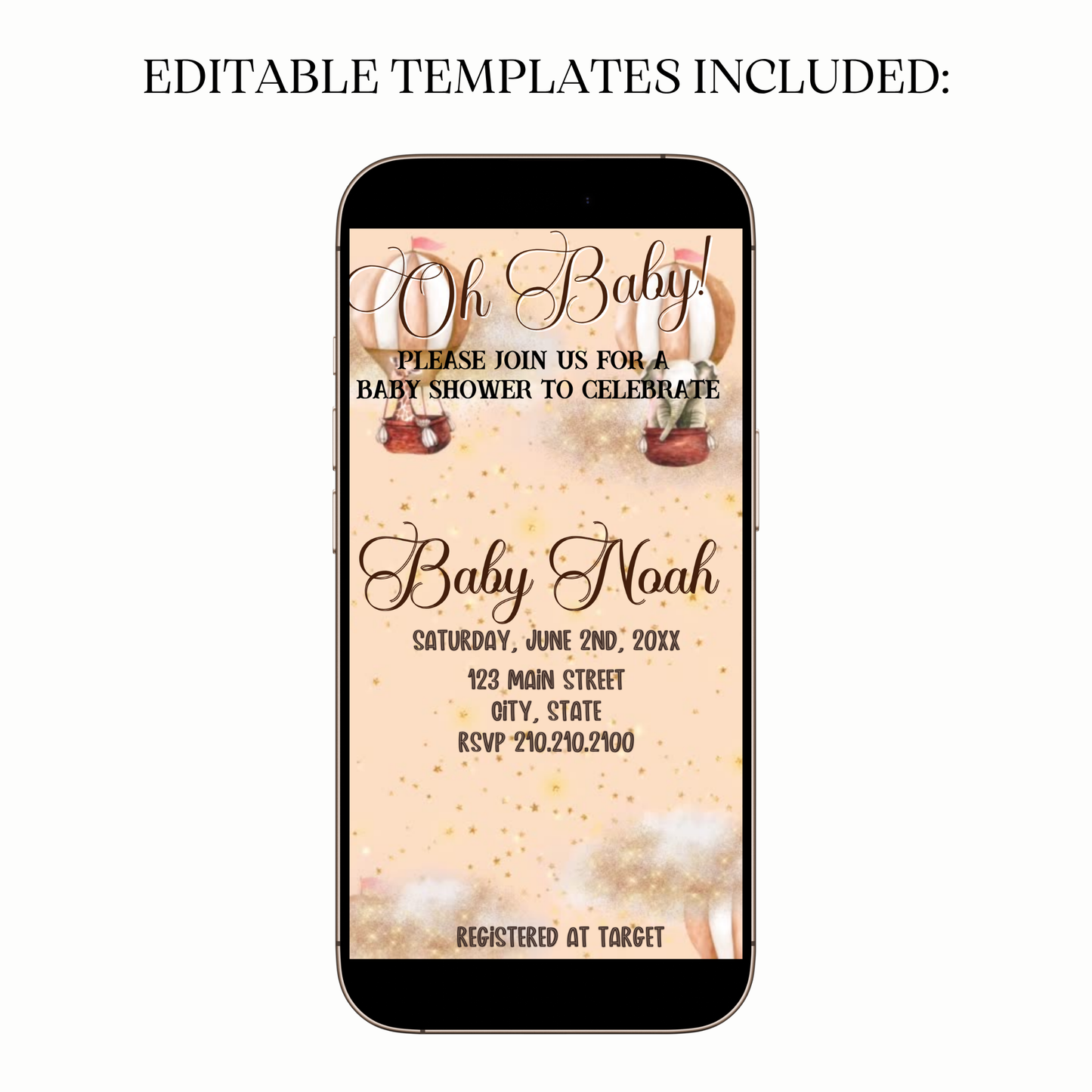 Digital baby shower video invitation hot air balloon