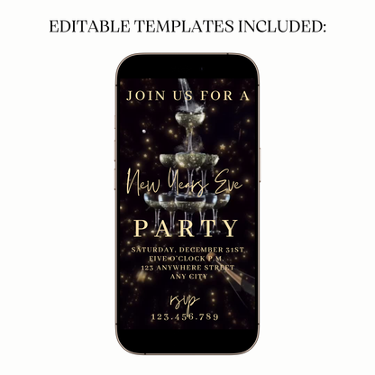 Animated champagne glasses video invitation for NYE party