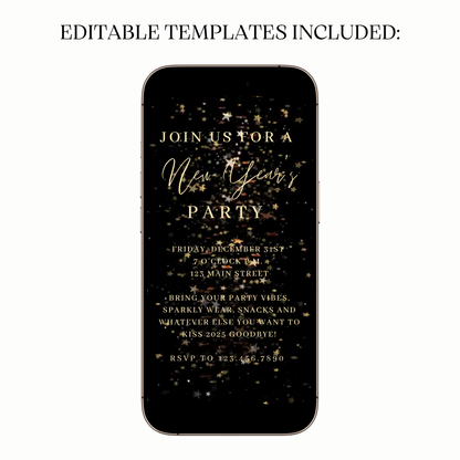 Animated black gold star celebration video party invitation