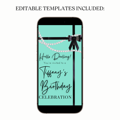 Customizable glam digital invite with diamonds and pearls