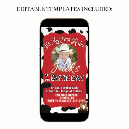 Digital cowboy video invitation first rodeo design