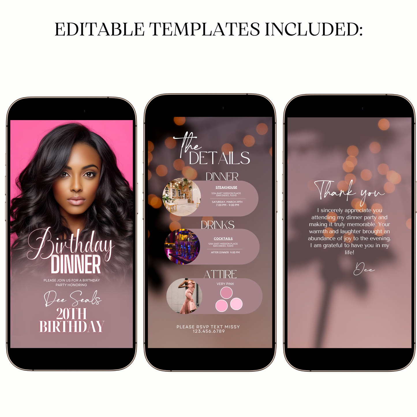 Digital Elegant Pink Birthday Dinner Video Invitation