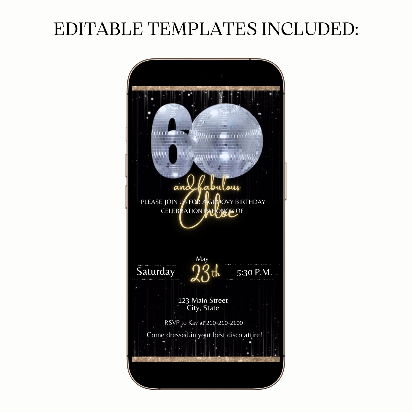 Digital milestone video invitation disco ball design