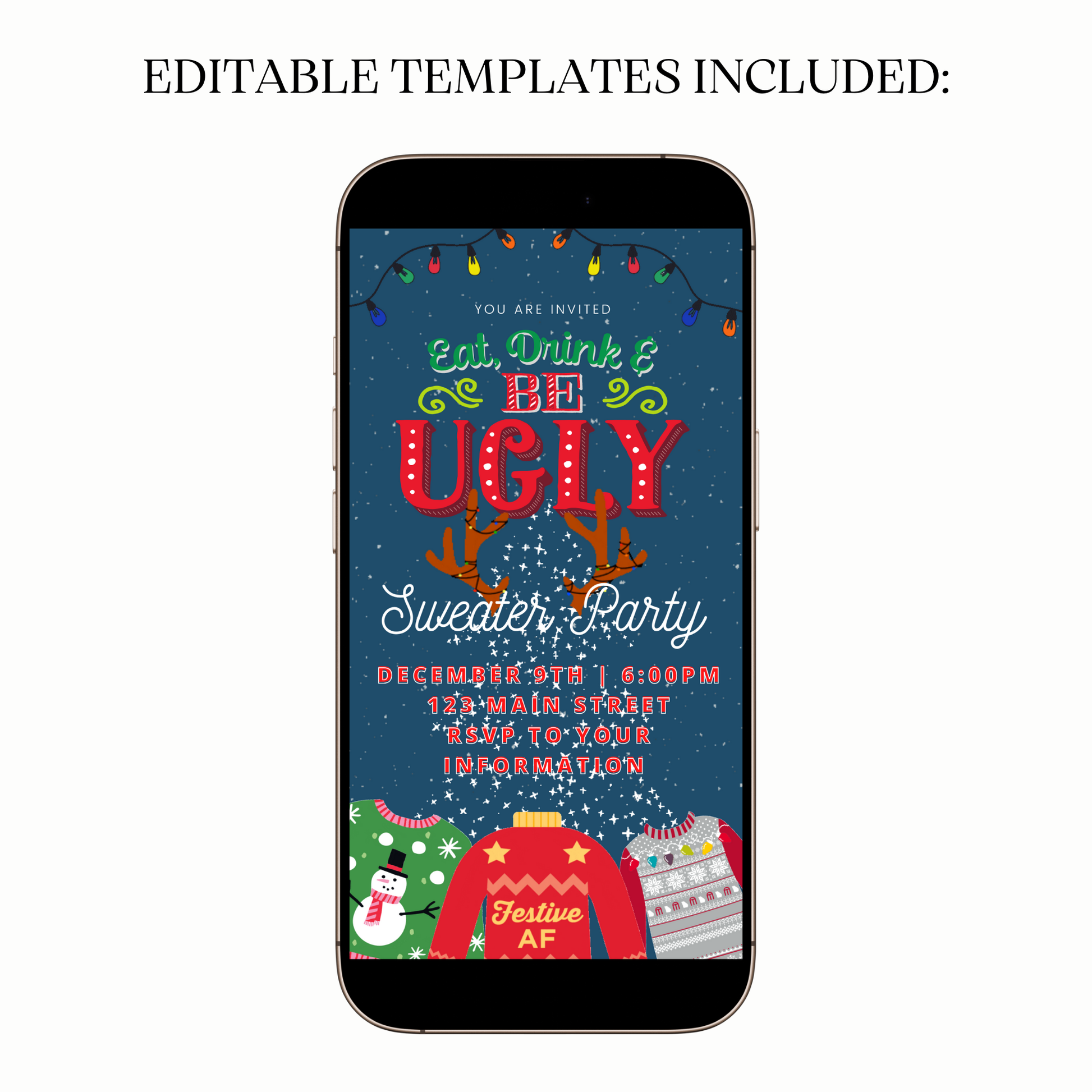 Ugly Sweater Christmas party video invitation shared on WhatsApp