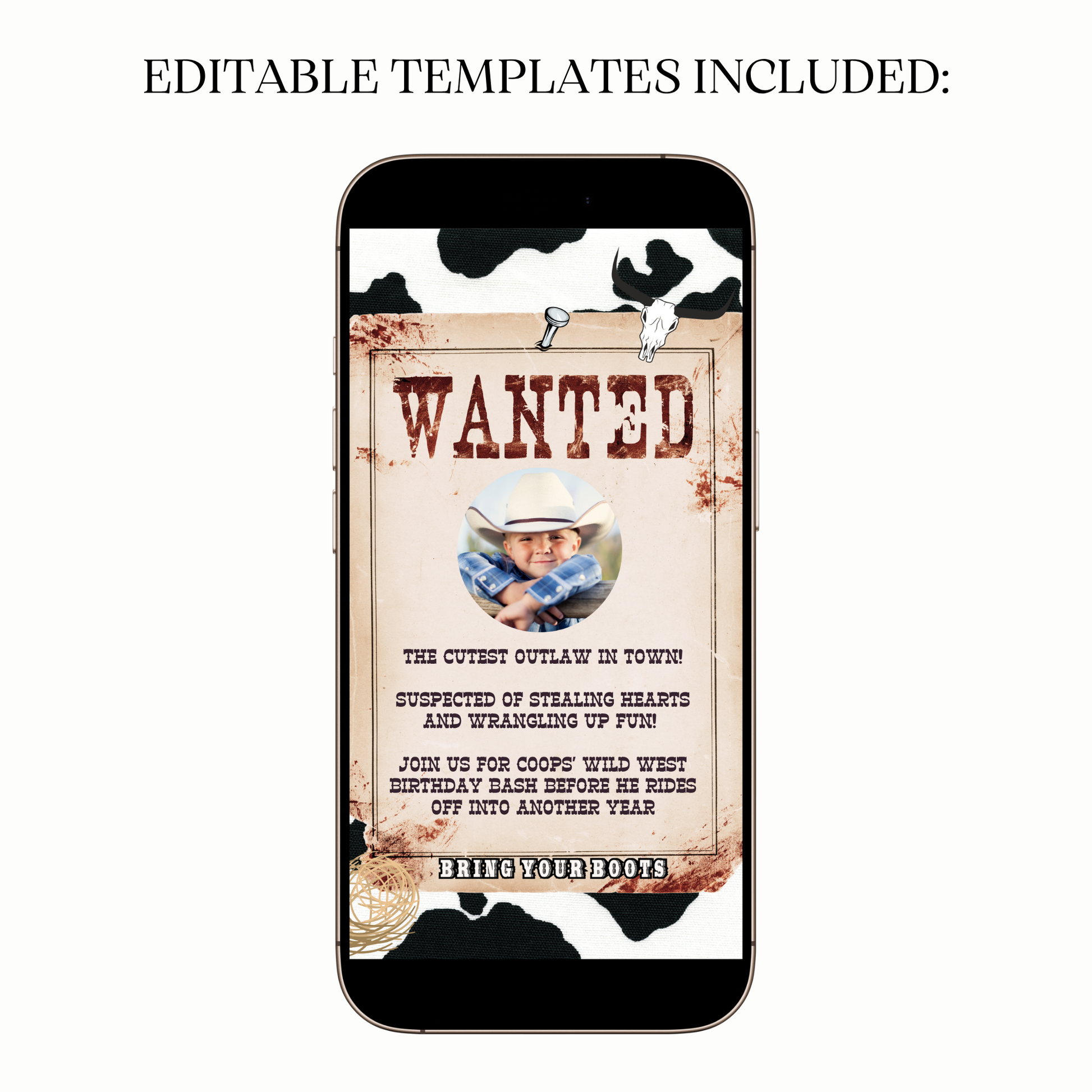 WhatsApp chat preview sending Cowboy Buckaroo party video invitation
