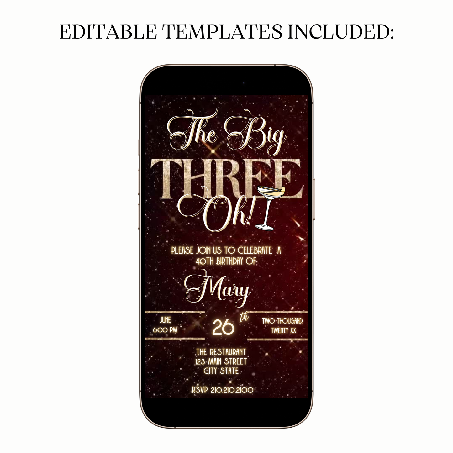 Gold Glam Milestone Video Invitation for Mobile Sharing