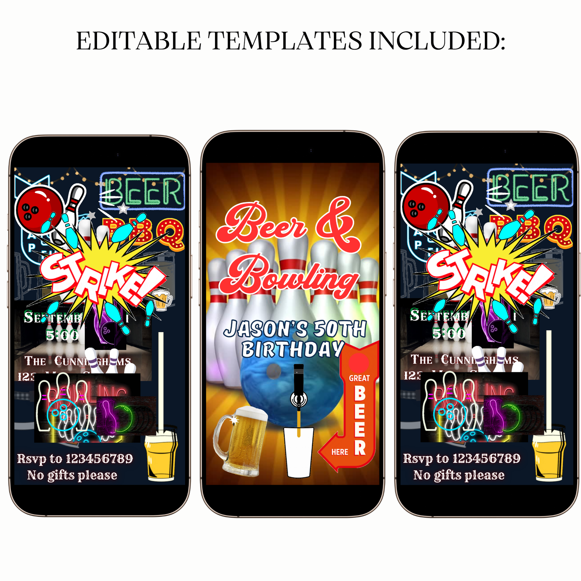 Editable beer bowling party video invitation online