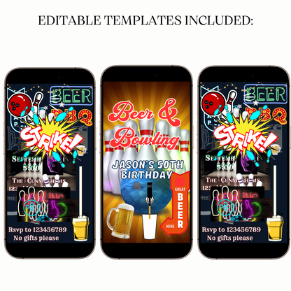 Editable beer bowling party video invitation online