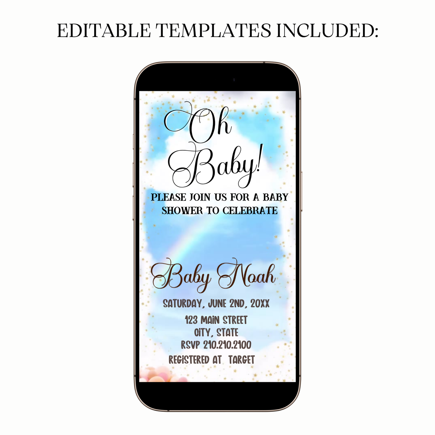 Animated blue watercolor baby digital video party invitation