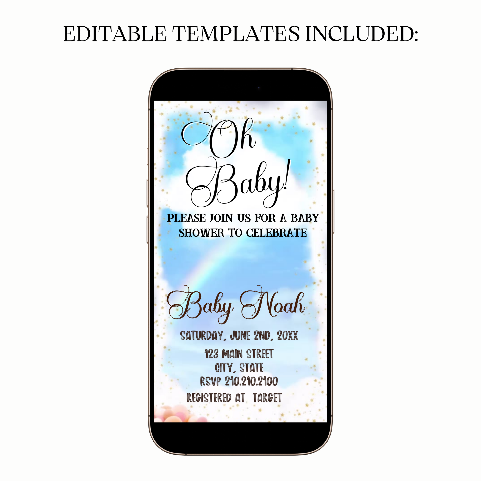 Animated blue watercolor baby digital video party invitation