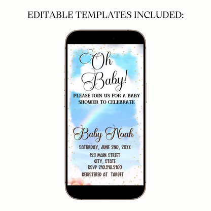 Animated blue watercolor baby digital video party invitation