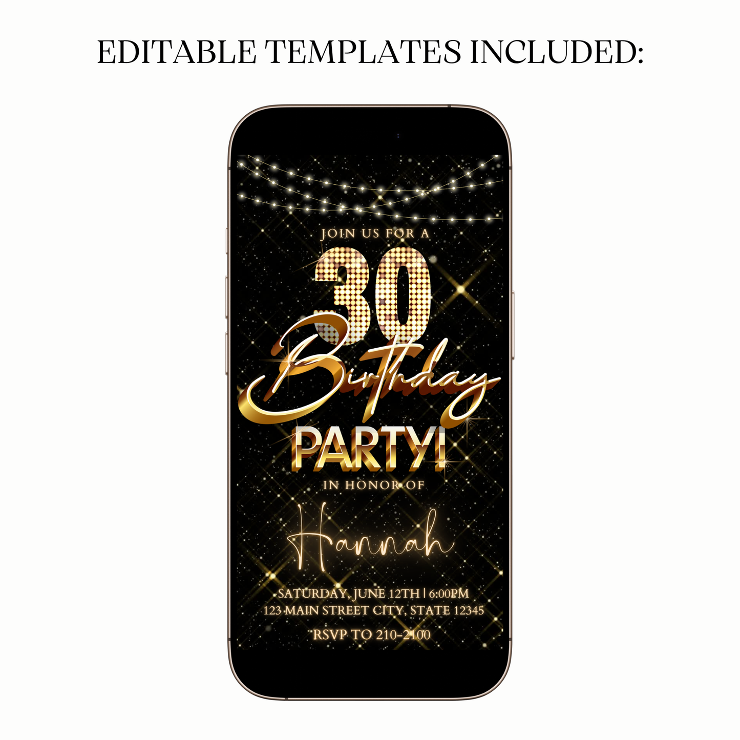 Luxe Black and Gold Video Invitation for Mobile Sharing