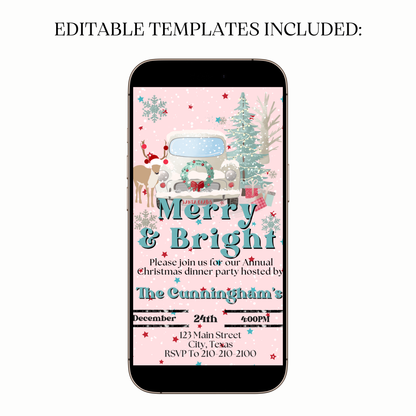 Pink Merry & Bright holiday invite shared via WhatsApp