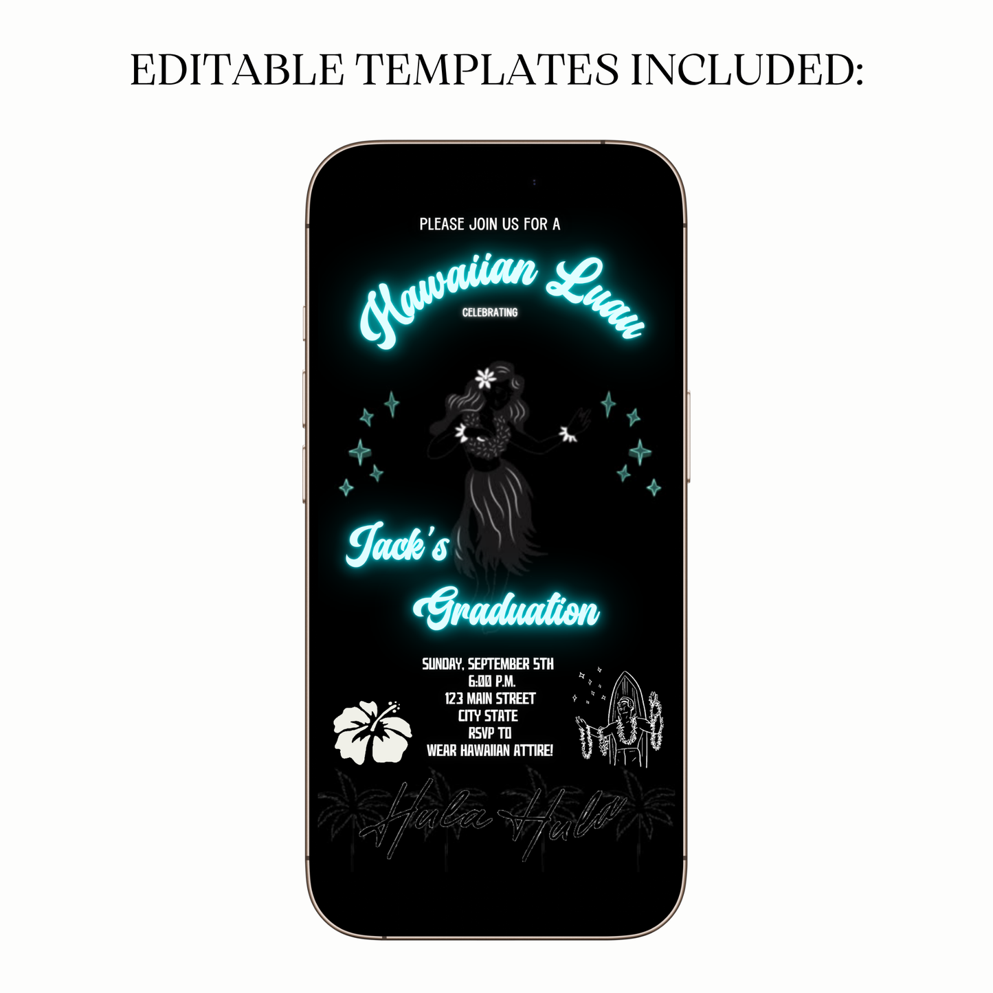 Glow in the Dark Hawaiian Luau Video Invitation for Mobile Sharing