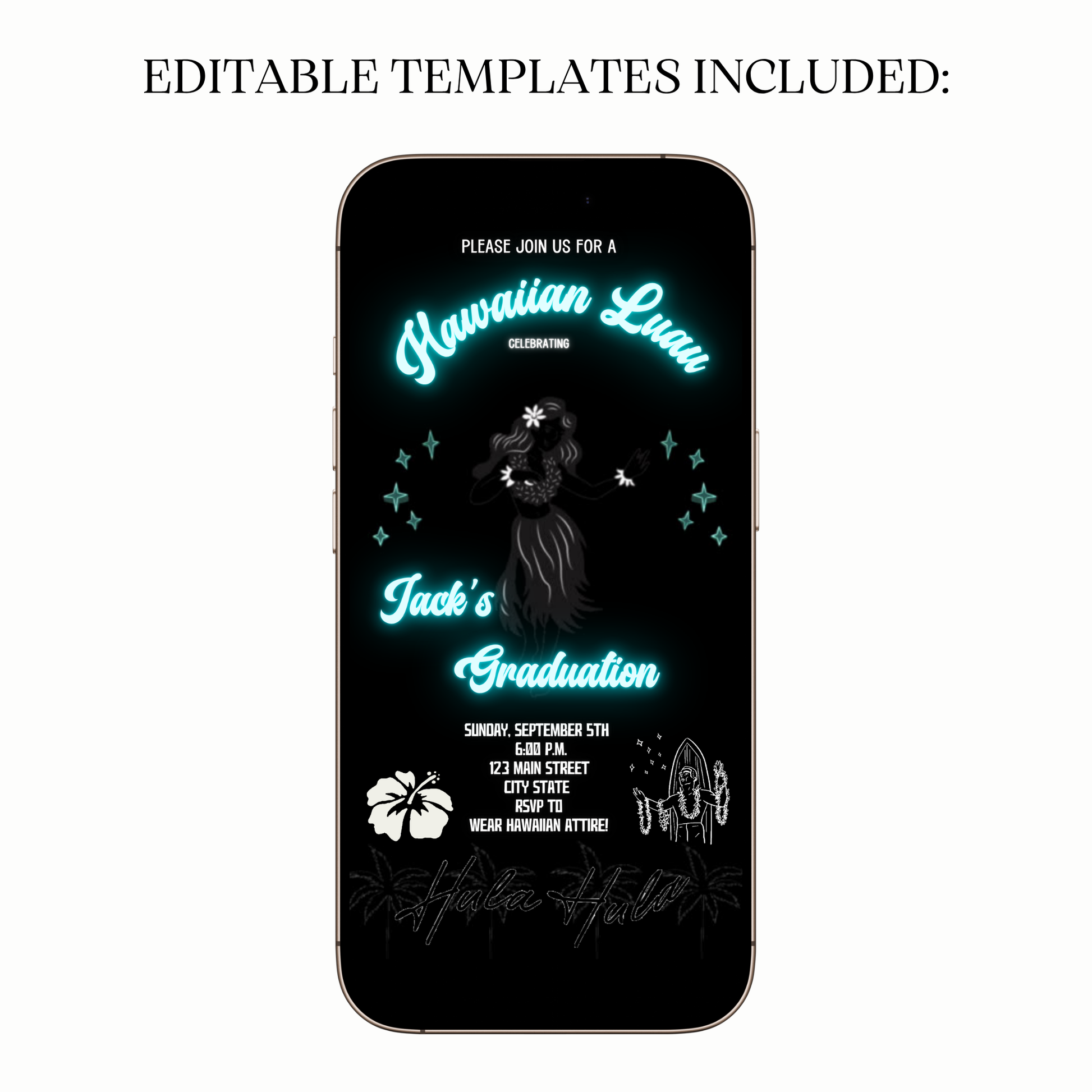 Glow in the Dark Hawaiian Luau Video Invitation for Mobile Sharing