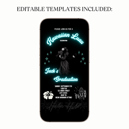 Glow in the Dark Hawaiian Luau Video Invitation for Mobile Sharing