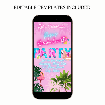 Digital Pink Flamingo Pool Party Video Invitation