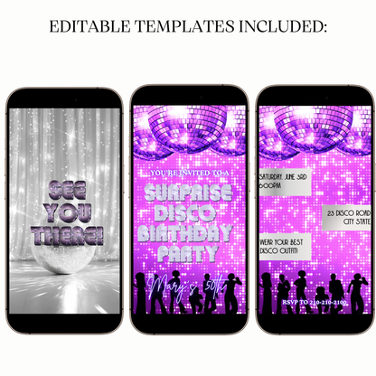 Digital disco party video invitation purple ball