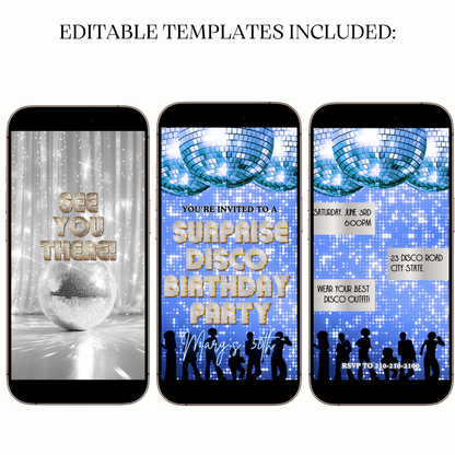 Digital disco video invitation blue ball theme