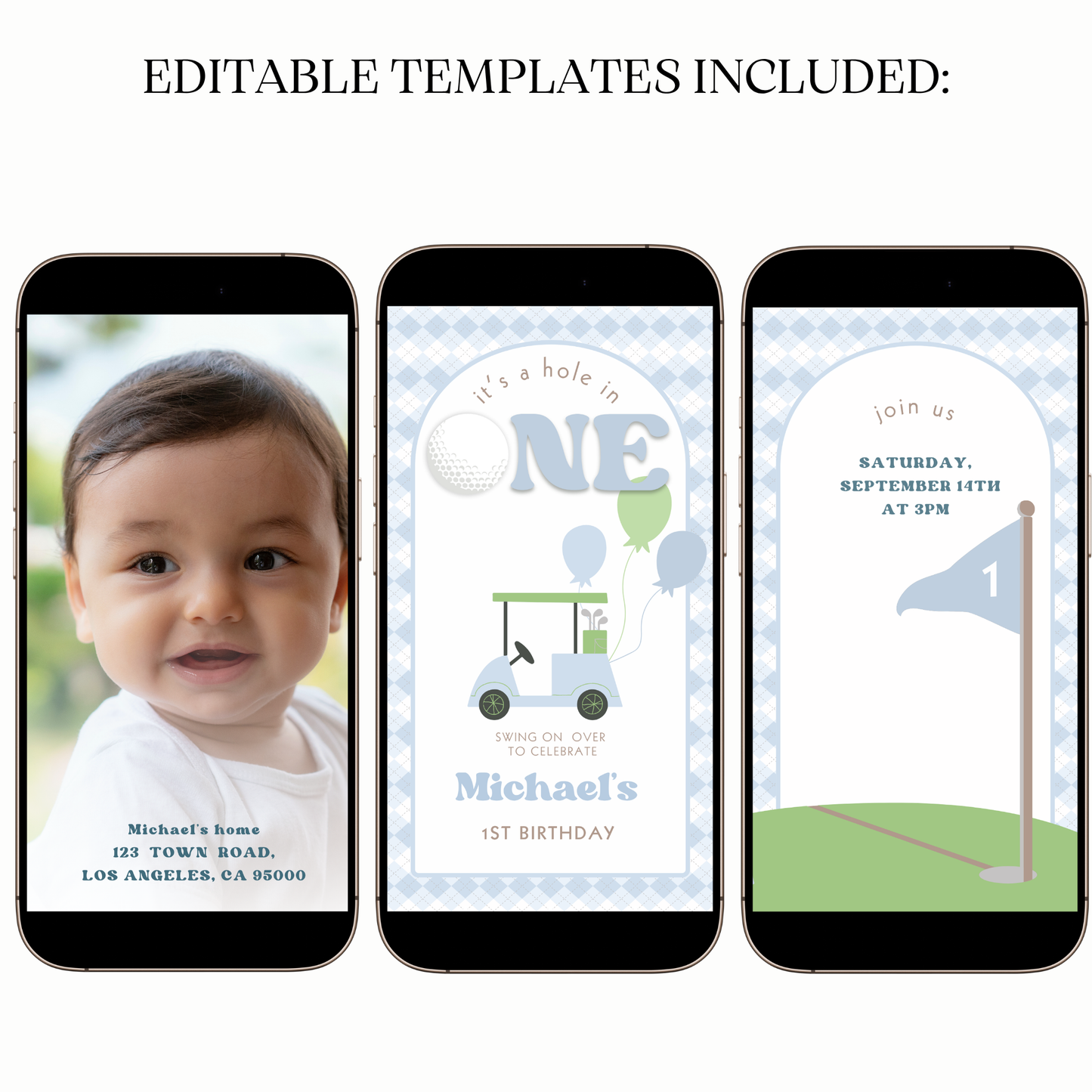 Digital golf party video invitation hole in one